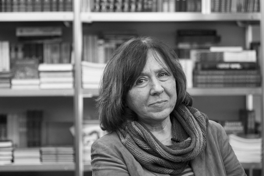 Belarussian writer Svetlana Alexievich is seen during a book fair in Minsk, Belarus, in this February 8, 2014 file photo. Alexievich won the 2015 Nobel Prize for Literature, the award-giving body announced on October 8, 2015. REUTERS/Stringer/Files