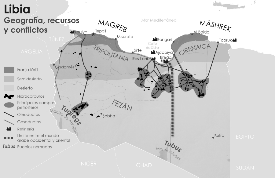 Libia mapa recursos naturales la-tinta