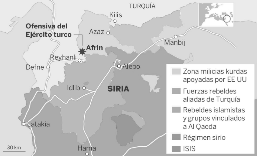 Kurdistan Afrin mapa fuerzas laa-tinta