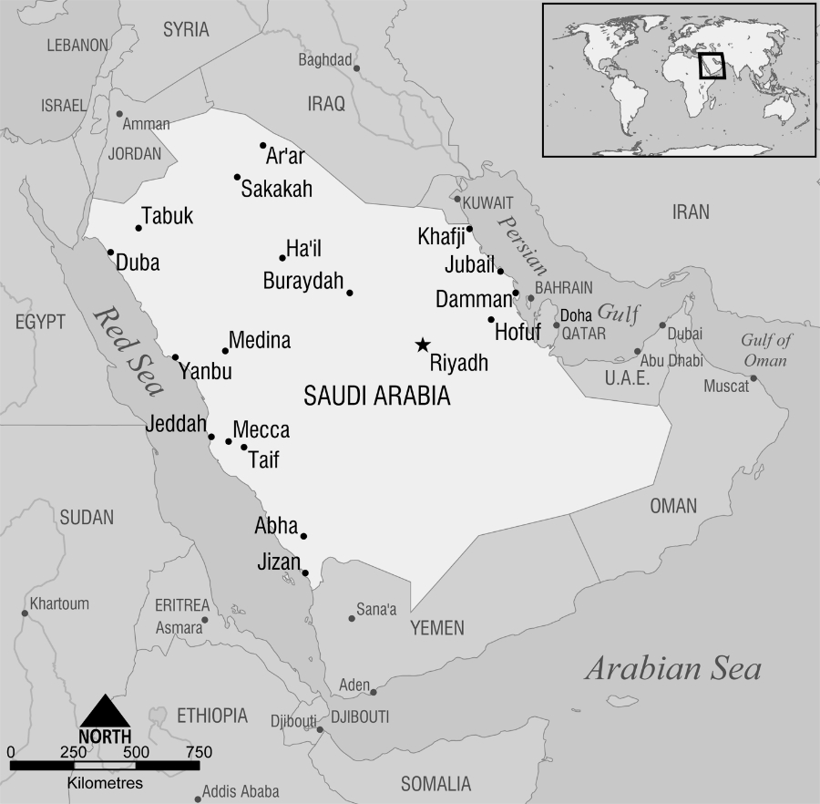 Arabia Saudita mapa la-tinta