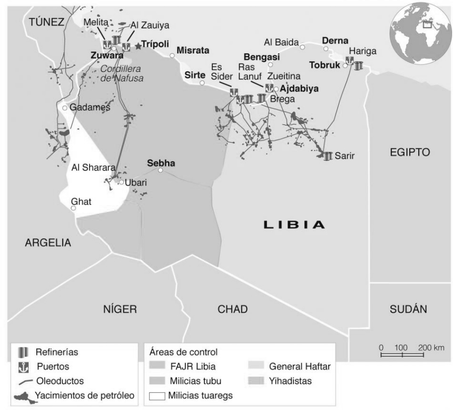 Libia mapa dos gobiernos petroleo la-tinta