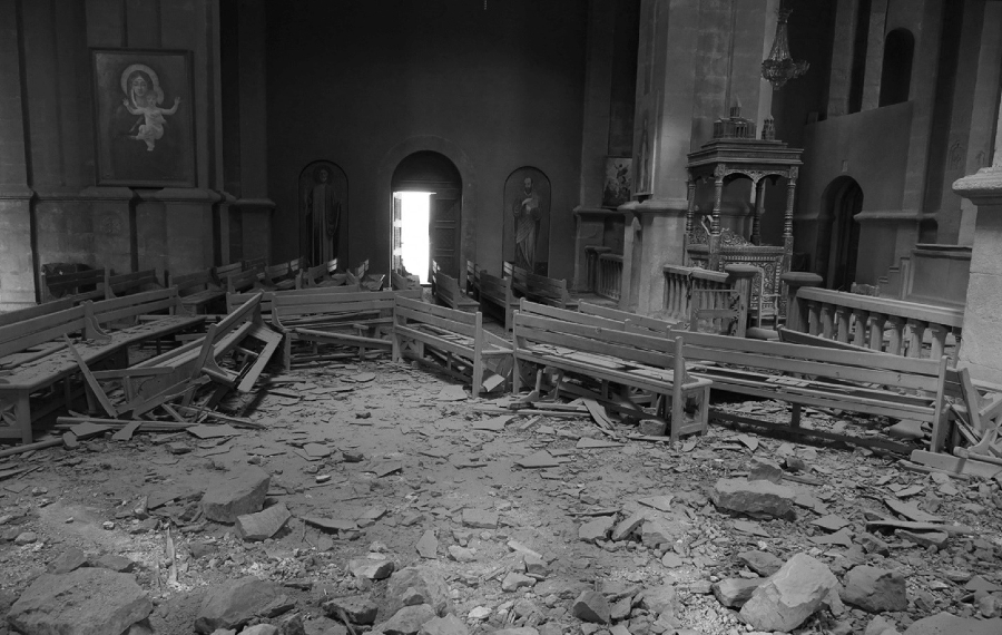 Artsaj catedral de Ghazanchetsots bombardeada la-tinta