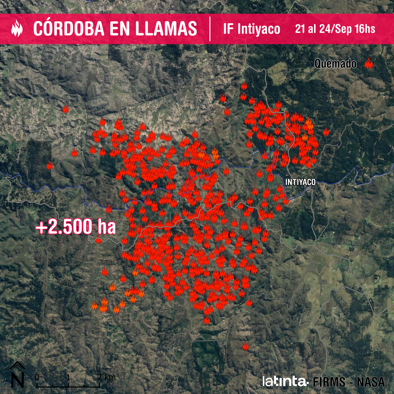 Hectáreas quemadas en Intiyaco septiembre 2024