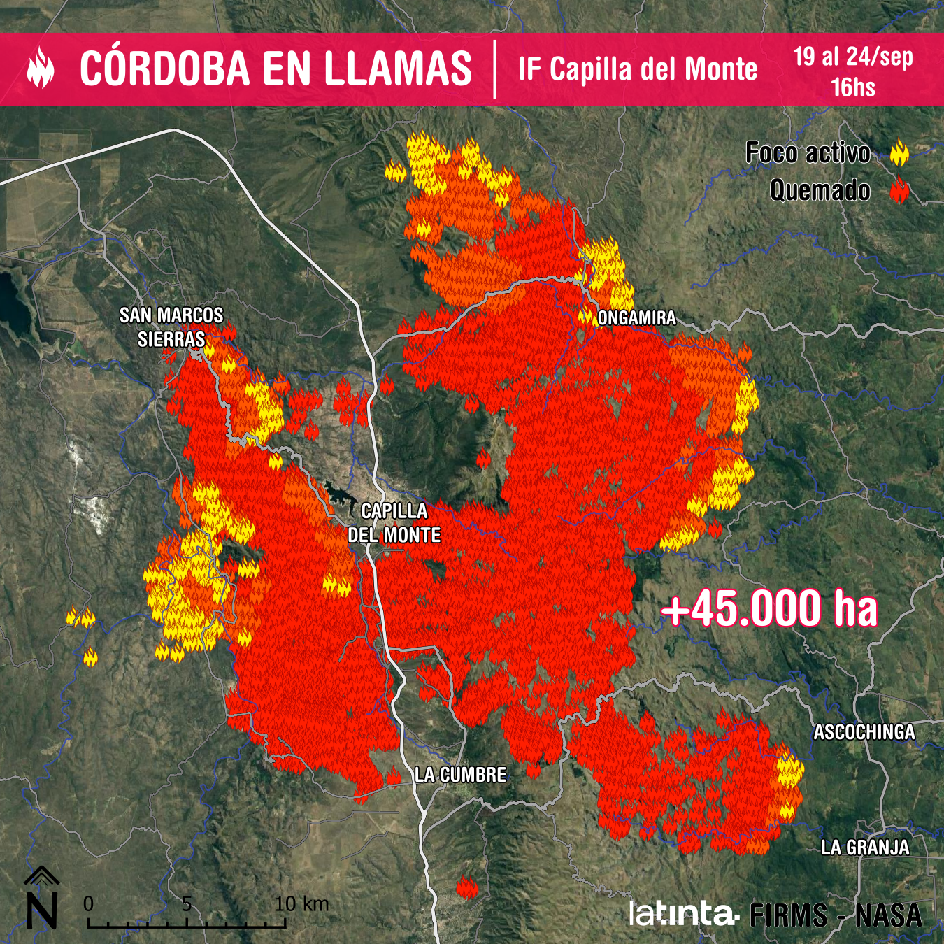 Hectáreas quemadas en Punilla septiembre 2024